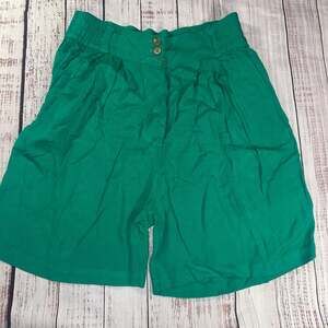Vintage Boom Emerald Green High Waisted Pleated Rayon Shorts Size Large